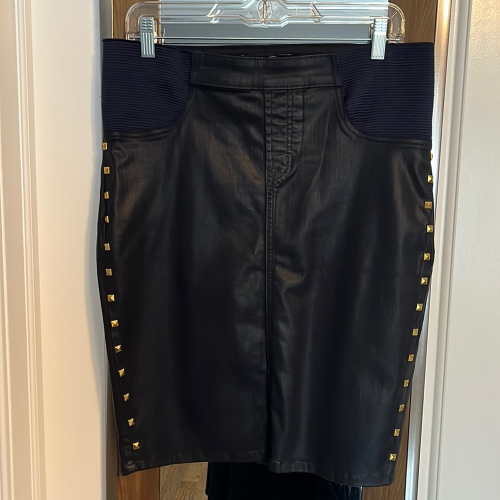 Coated denim maternity pencil skirt